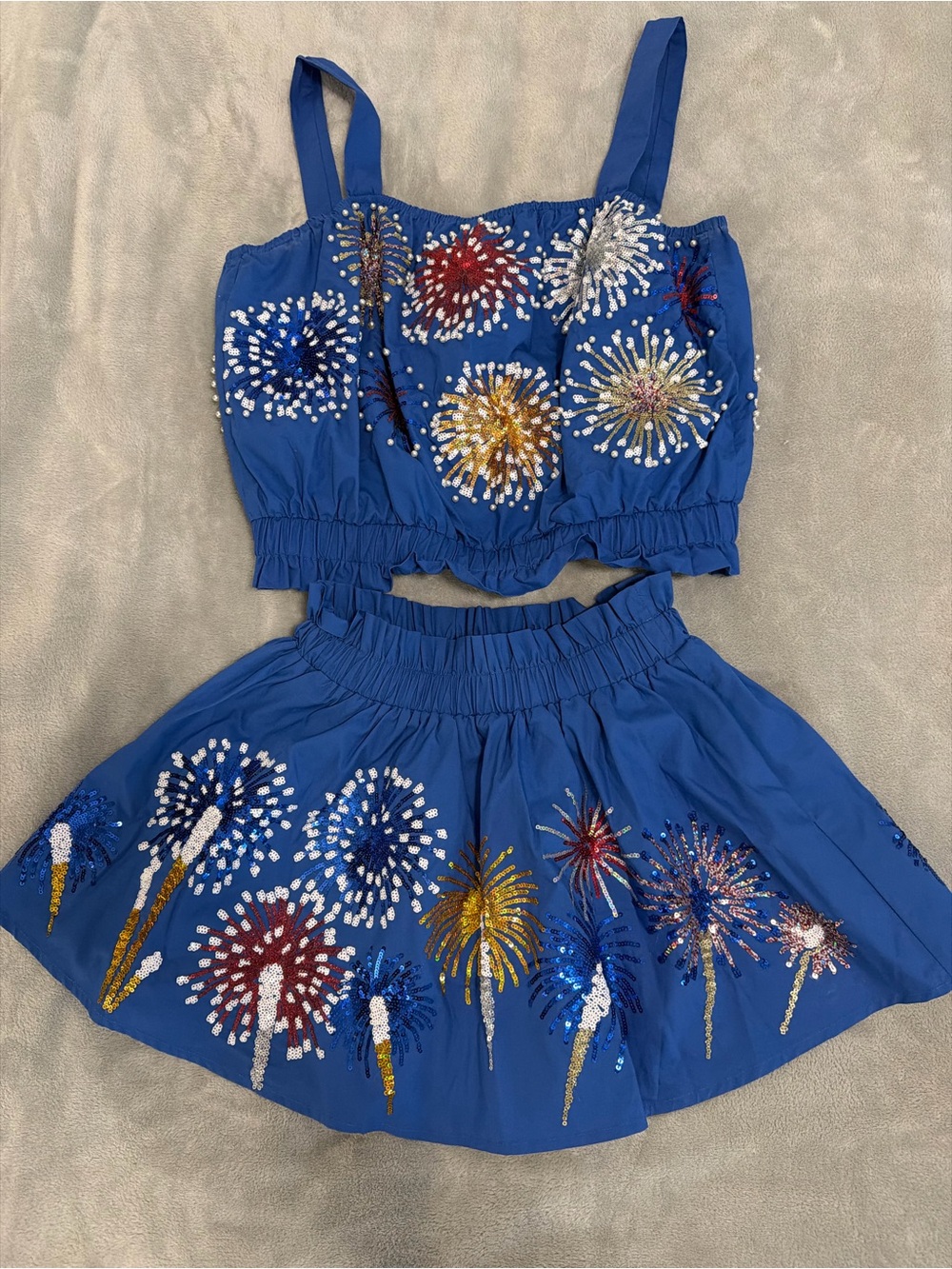 Blue Firework Sequin Two-Piece Skirt Set